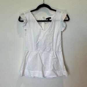 J Crew Swiss Dot White Peplum Boho Cottagecore Ruffle Blouse 2 Tall